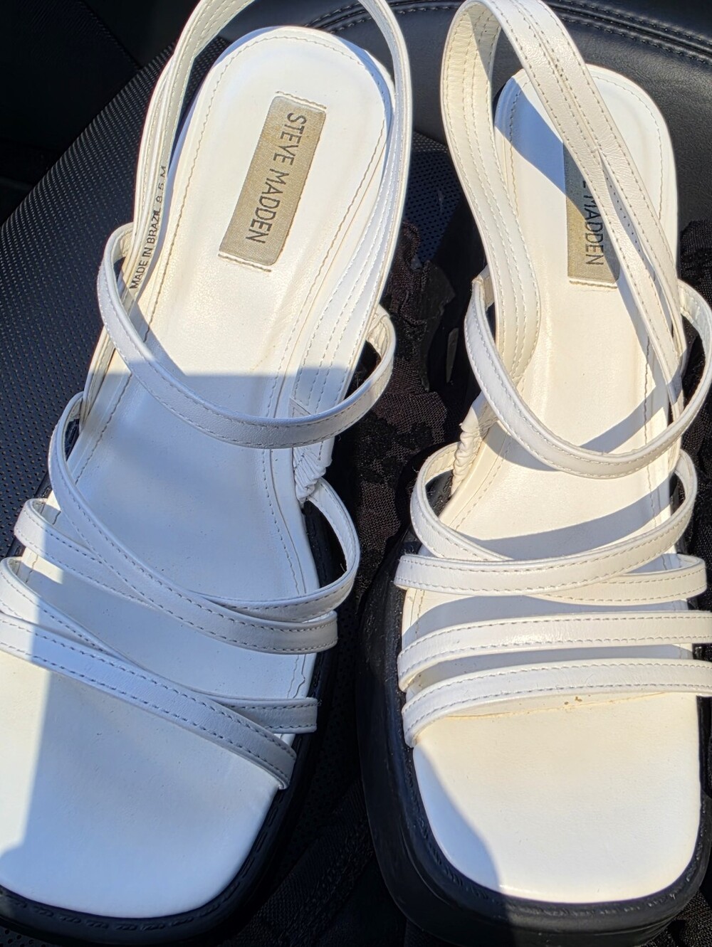 Y2k Style Steve Madden White Multi-Strap Square-Toe Slingback Heels